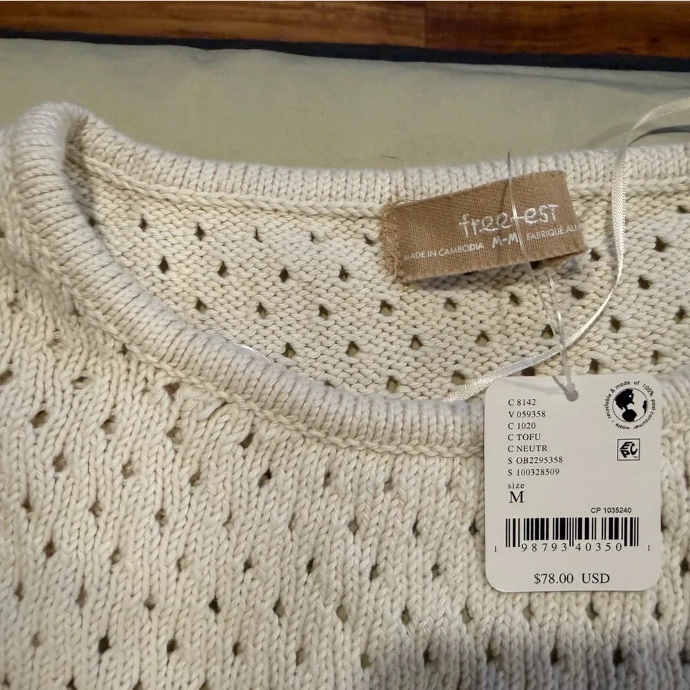 NWT Free People Ivy Sweater Pullover Cream Knit Size M